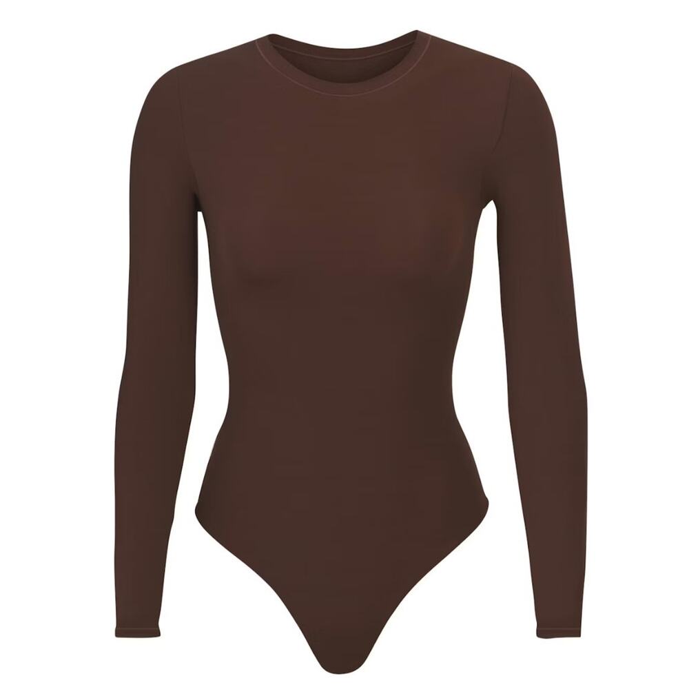 Skims Fits EverybodyLong Sleeve Crew Neck Bodysuit BD-THG-9036 Cocoa XS